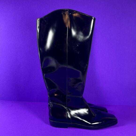 Sam Edelman Women's Black Polished Leather Cesar‎ Riding Boot Shoe Size 7.5-NEW - Picture 1 of 9